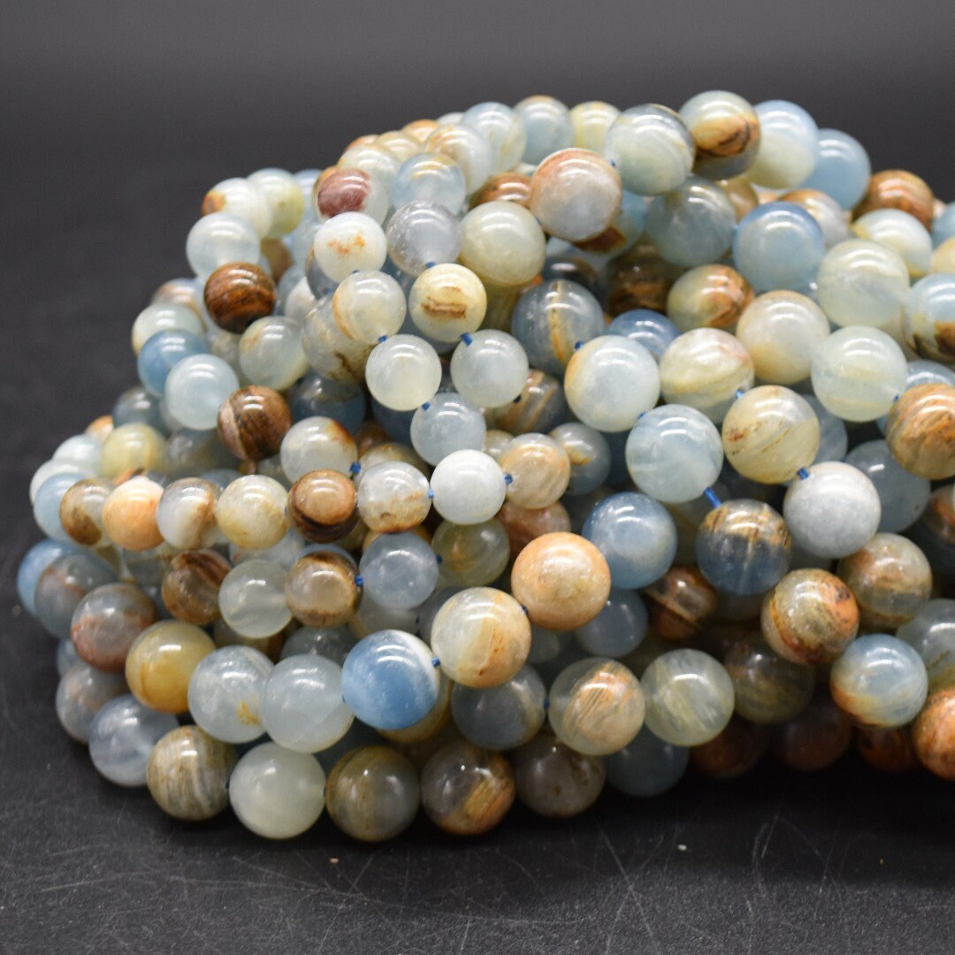 Blue Aquatine Lemurian Calcite Round Beads - 6mm, 8mm, 10mm Sizes - 14" Strand - Natural Gemstone Beads For Jewellery Making