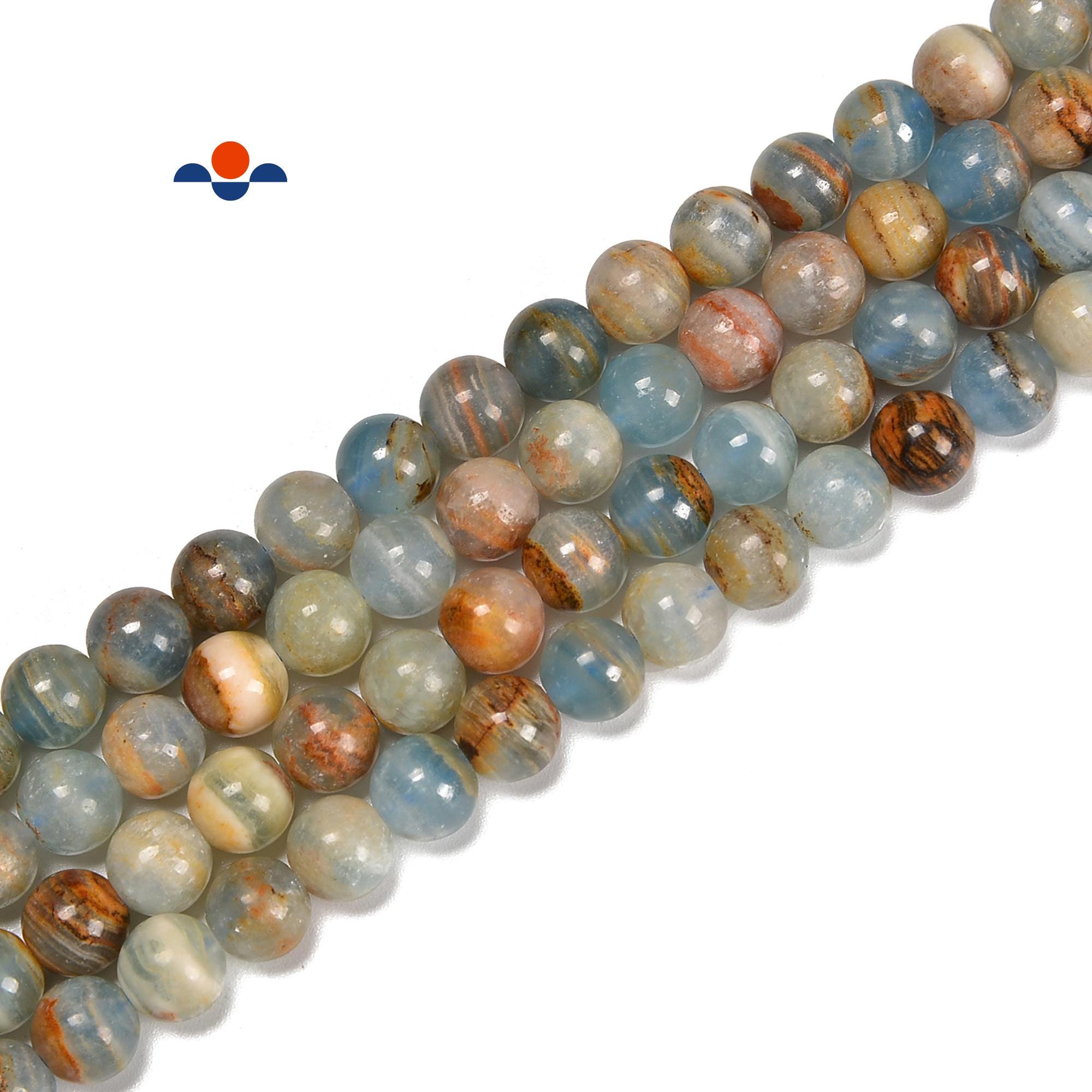 Lemurian Aquatine Calcite Smooth Round Beads 6mm 8mm 10mm 12mm 15.5'' Strand
