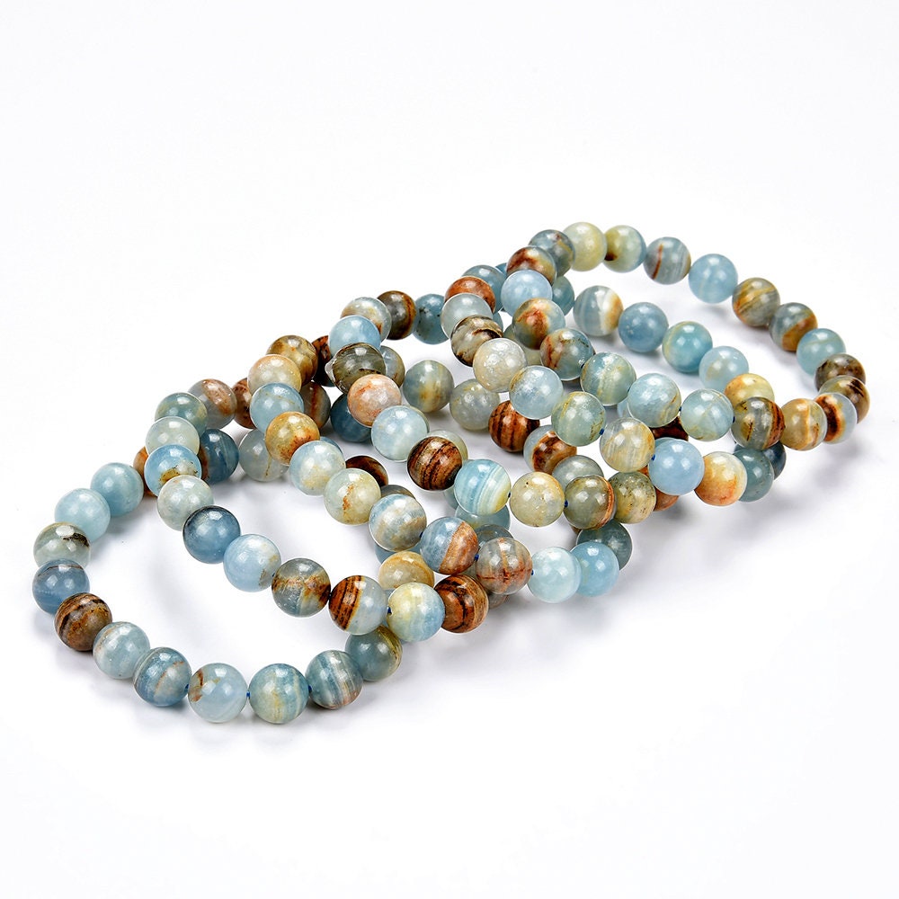 Natural Argentina Lemurian Aquatine Calcite 8mm 10mm 7.5inch Round Bracelet(s21)