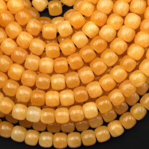 Natural Golden Honey Yellow Calcite 8mm Rounded Barrel Beads 15.5" Strand