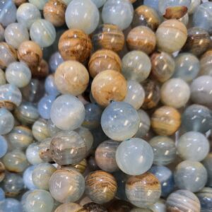 Natural Blue Calcite Beads, Genuine Gemstone Round Beads, 15" Strand 4-12mm