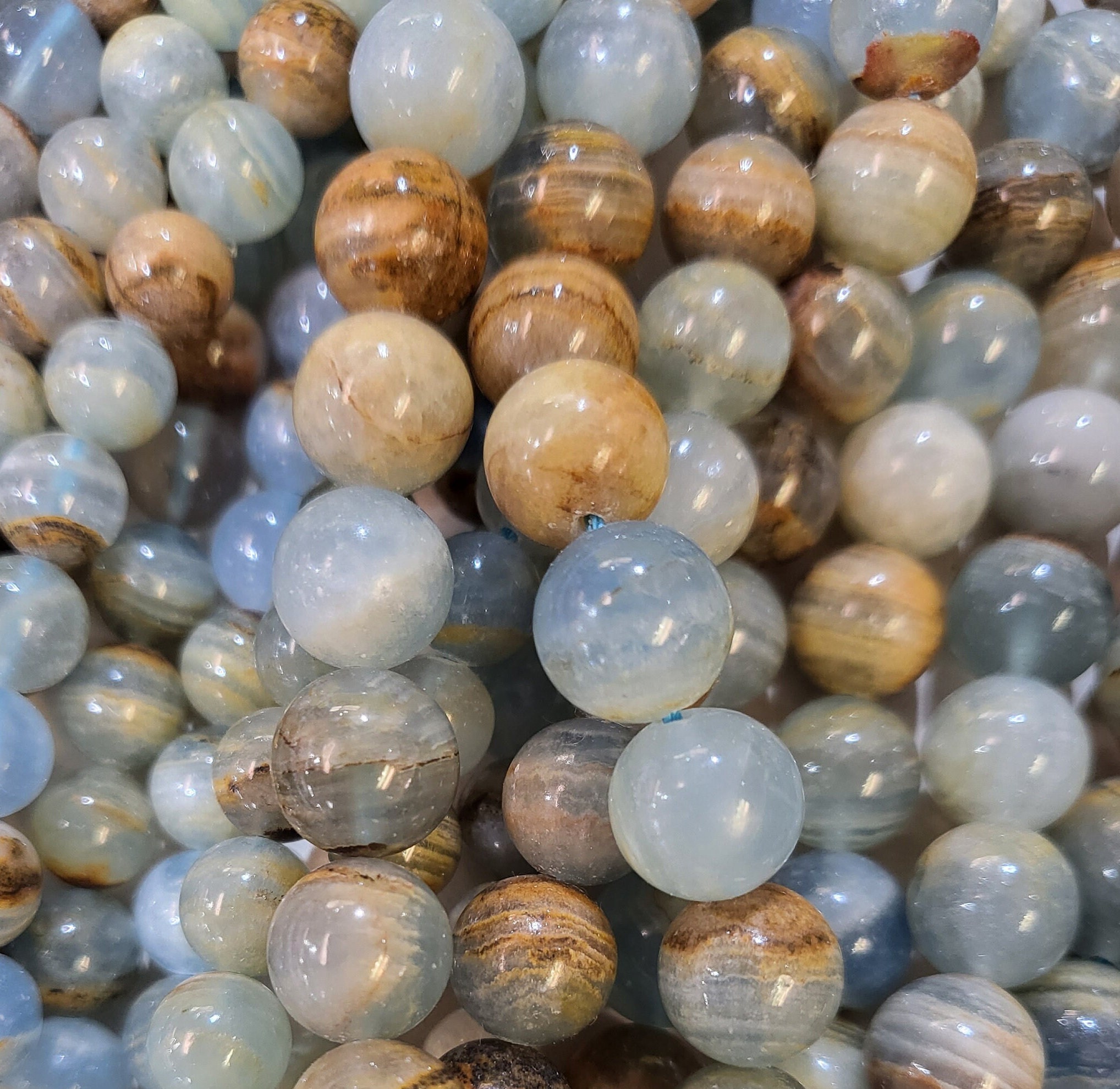 Natural Blue Calcite Beads, Genuine Gemstone Round Beads, 15" Strand 4-12mm