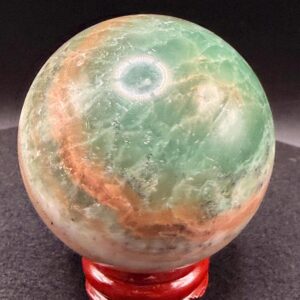 55mm Green & Peach Banded Calcite Crystal Sphere | Ocean-Style Veining Color Zoning Inclusions | Polished Healing Stone