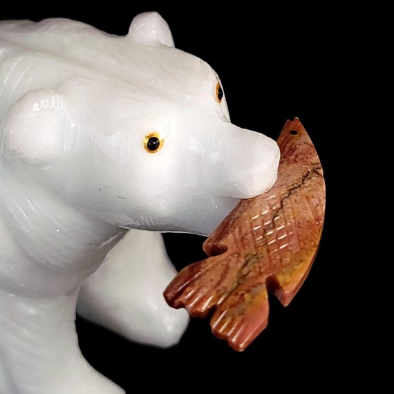 Bear Fish Crystal Carving, Natural White Calcite Animal Totem, Large Bear Fish Figurine, Rustic Decor Sculpture, Stone Bear Fish Statue