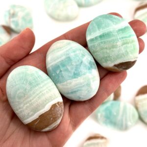 Caribbean Calcite Palm Stone | Polished Blue Crystal Worry Stone (crown Chakra)
