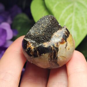 Septarian Dragon Egg: Druzy Calcite Geode Palm Stone Septarian Dragon Egg: Druzy Calcite Geode Palm Stone