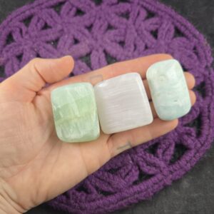 3 Calcite Tumbled Stones Caribbean Blue Mangano Pink Pistachio Green Crystals Polished Pakistan Set Of Three
