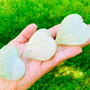 Caribbean Calcite Heart Palm Stone: Green Tumbled Gemstone