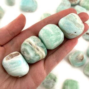 Caribbean Calcite Tumbled Stone | Polished Blue Crystal Pocket Worry Stone (Crown Chakra)