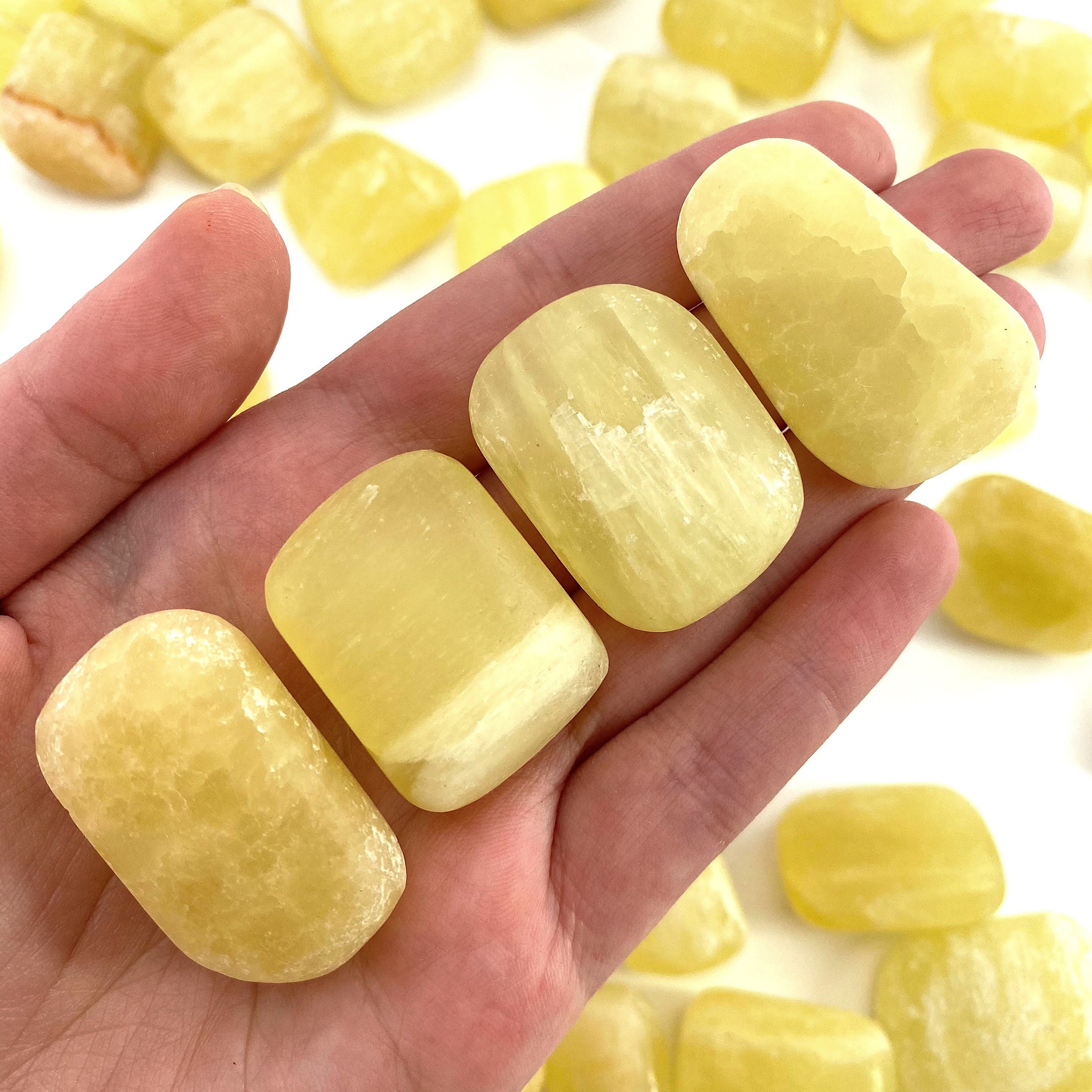 Lemon Calcite Tumbled Stone | Polished Yellow Crystal Pocket Worry Stone (sacral Chakra)