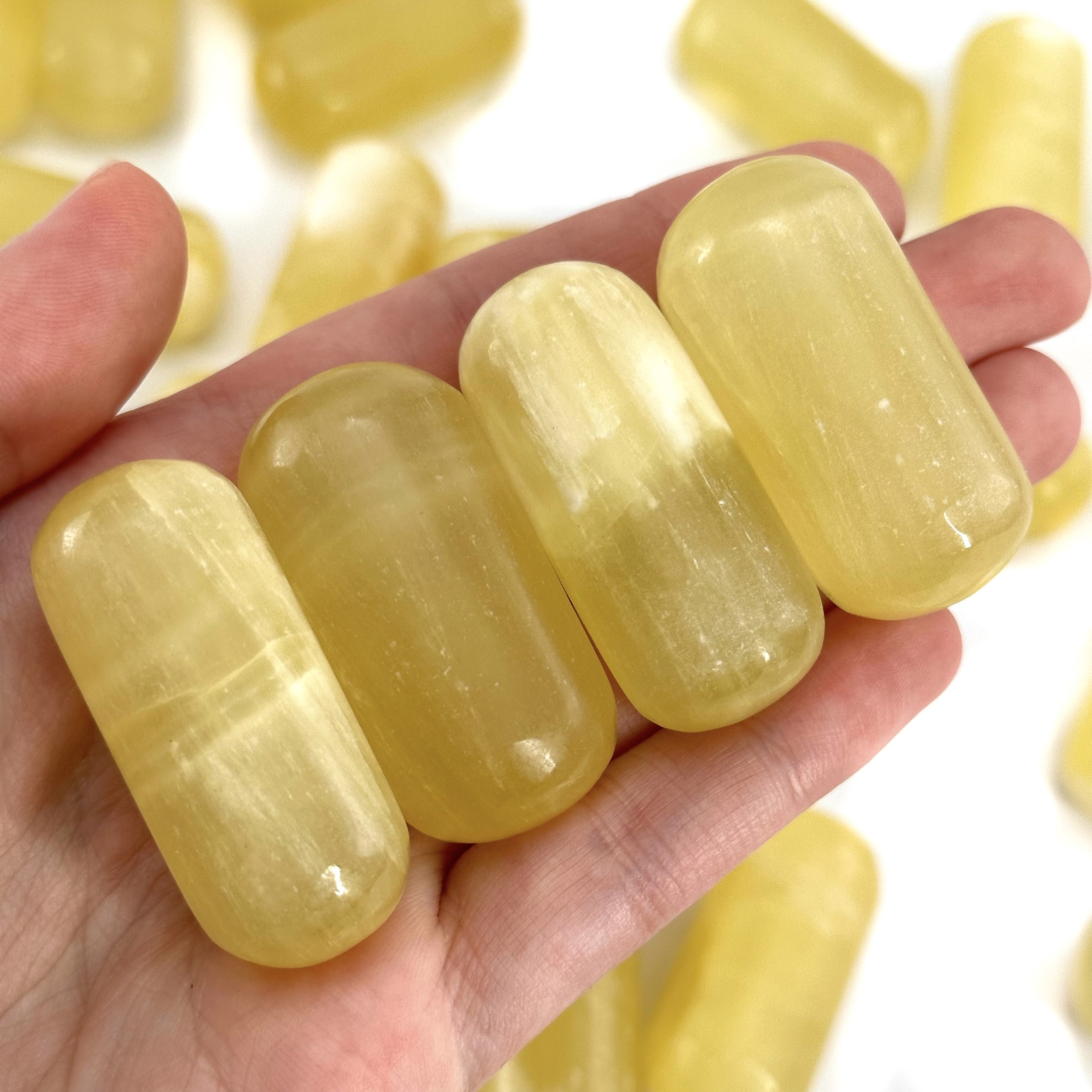 Lemon Calcite Worry Stone | Yellow Polished Tumbled Crystal Lingam (sacral Chakra)