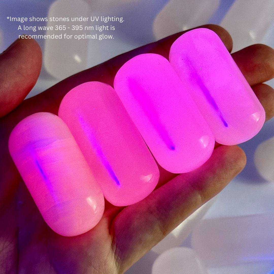 Mangano Calcite Worry Stone | Natural Pink Uv-reactive Tumbled Crystal Lingam (heart Chakra)