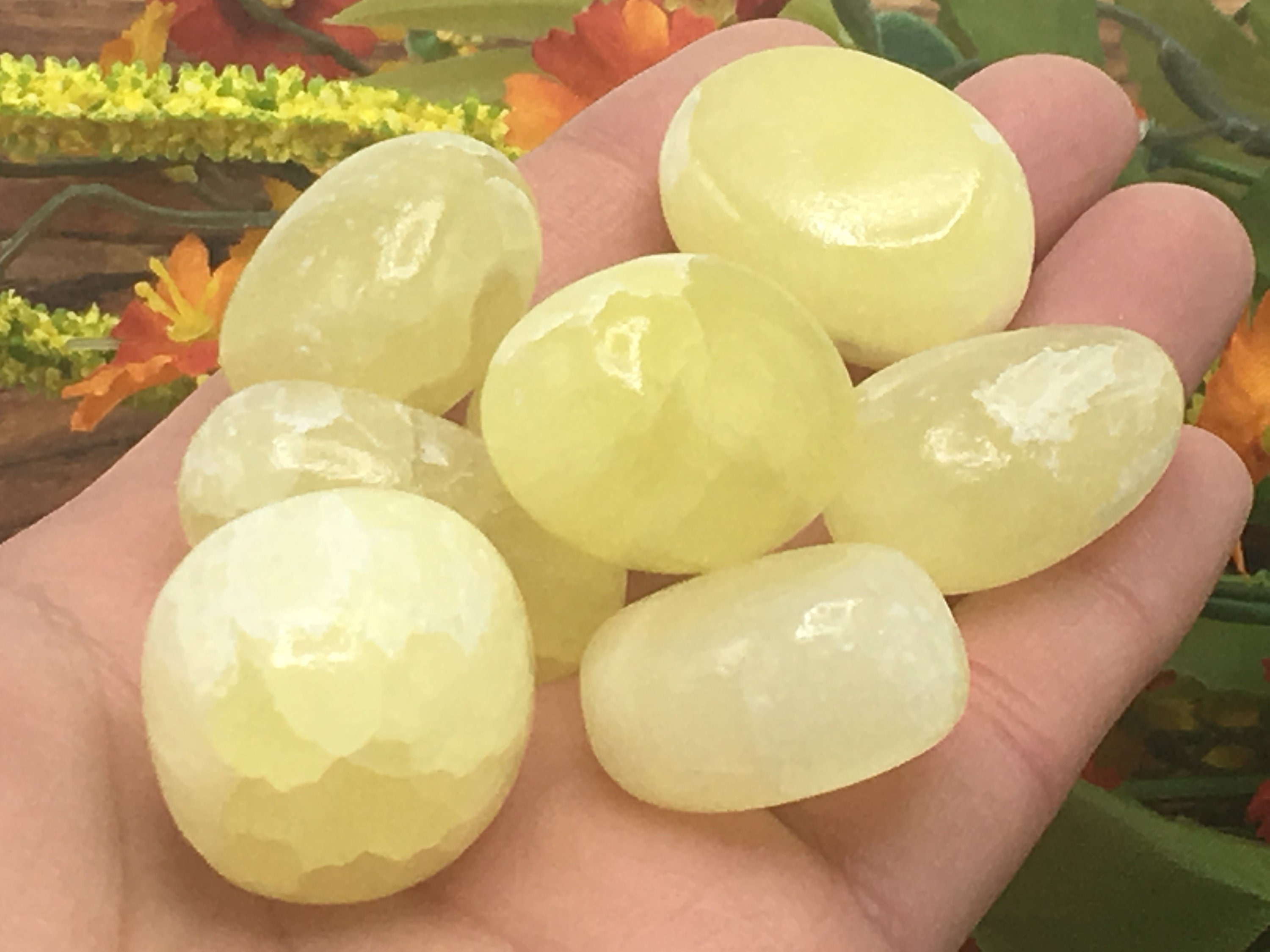 Pineapple Calcite Tumbled Stones, Lemon Calcite Tumbled Crystals
