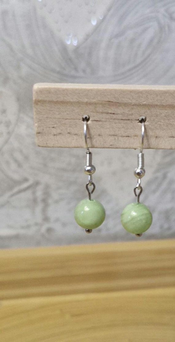 Calcite Verte- Boucles D'oreilles En Calcite Verte.