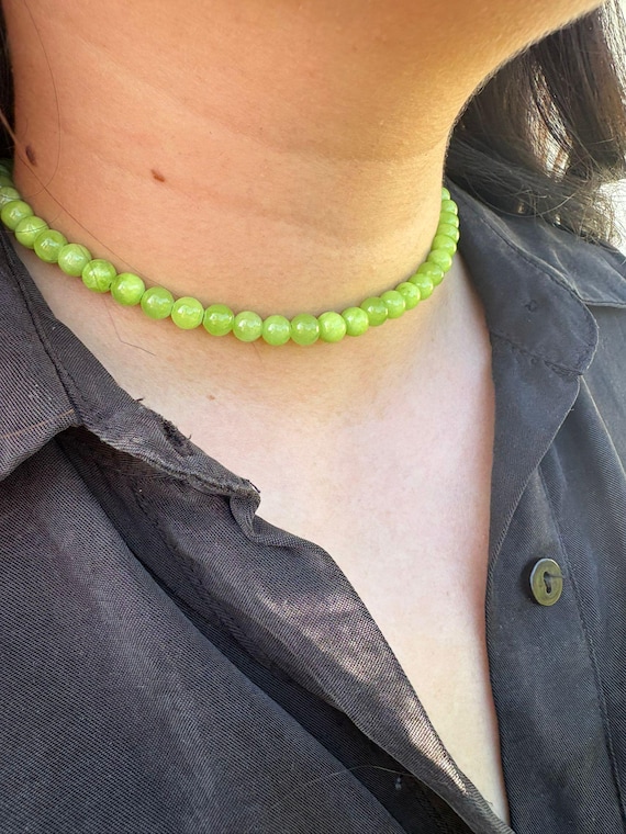 Calcite Verte - Collier Délicat - Collier En Pierre Naturelle Calcite Verte En Perles De 6 Mm - Collier Calcite Verte