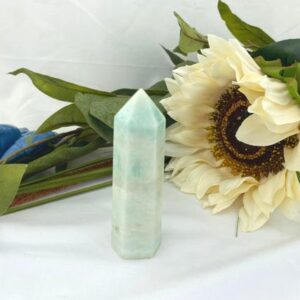 Caribbean calcite tower - 4" caribbean calcite generator - natural caribbean calcite point - 102mm light blue caribbean calcite wand - 142g