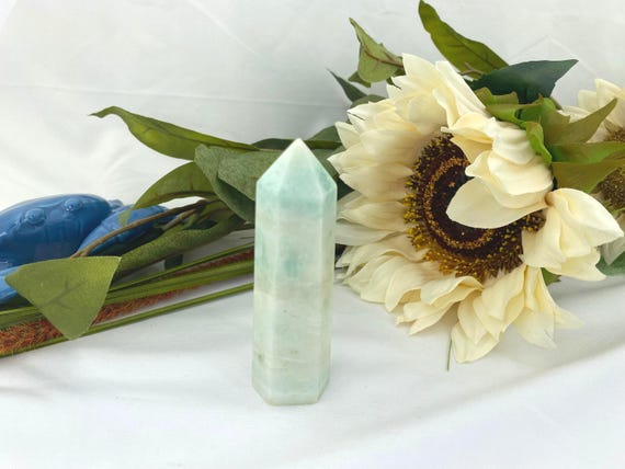 Caribbean Calcite Tower - 4" Caribbean Calcite Generator - Natural Caribbean Calcite Point - 102mm Light Blue Caribbean Calcite Wand - 142g