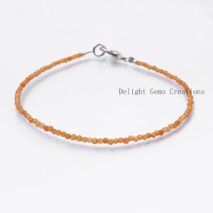 Carnelian Bracelet, 2mm Faceted Gemstone Tiny Bead, Minimalist Style