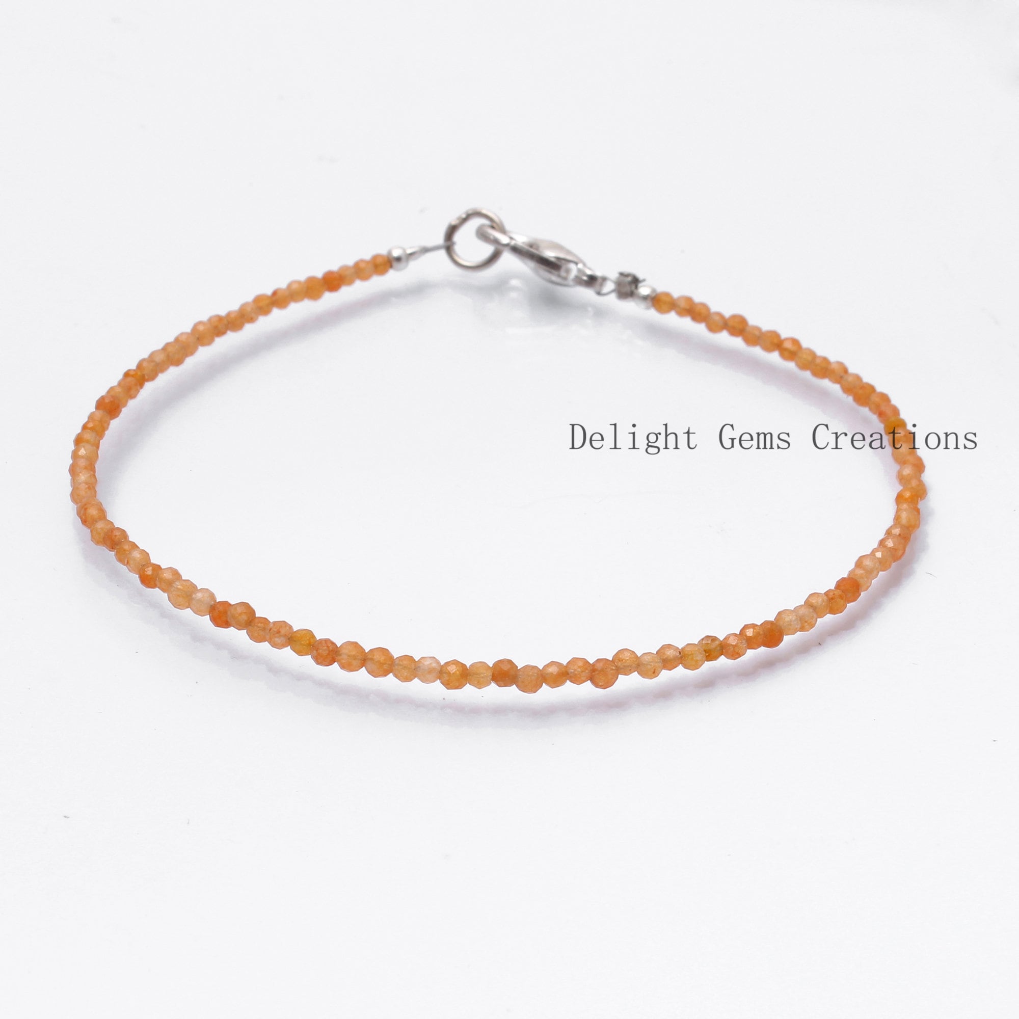 Carnelian Bracelet, 2mm Faceted Gemstone Tiny Bead, Minimalist Style Carnelian Bracelet, 2mm Faceted Gemstone Tiny Bead, Minimalist Style