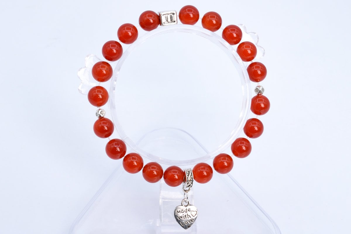 8mm Red Carnelian Beads Bracelet Grade Aaa Genuine Natural Round Gemstone 6" With A Heart Charm Bulk Lot Options (106802h-078)