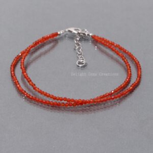 Carnelian Beaded Bracelet, 2mm Micro Faceted Gemstone Round Beads