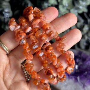 Carnelian Chip Bracelet: Minimalist Boho Crystal Stretch Bracelet