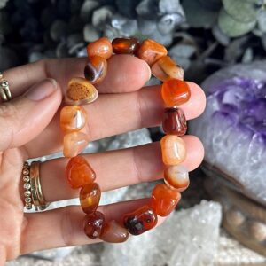 Chunky Tumbled Carnelian Bracelet: Gemstone Crystal Boho Stretch