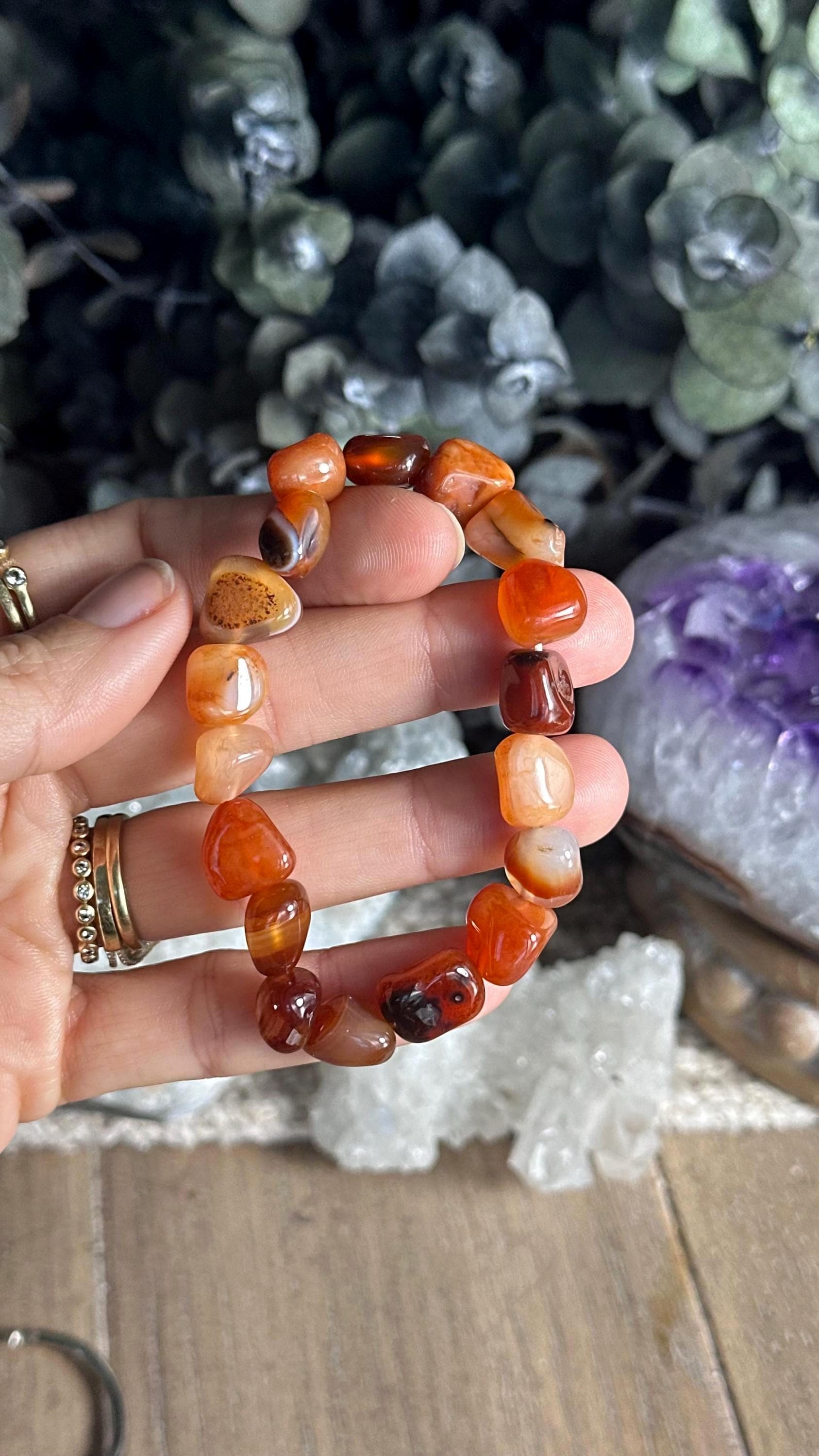 Chunky Tumbled Carnelian Bracelet: Gemstone Crystal Boho Stretch