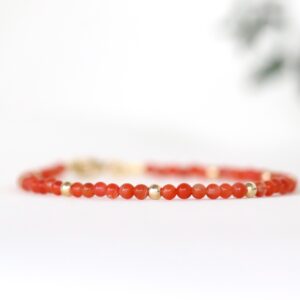 Carnelian Crystal Bracelet With 14k Gold Filled Beads, Red Crystal Bracelet, Genuine Carnelian Jewelry, 2mm Bead Orange Gemstone Bracelet