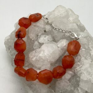 Faceted Carnelian Beaded Bracelet- 7-8”