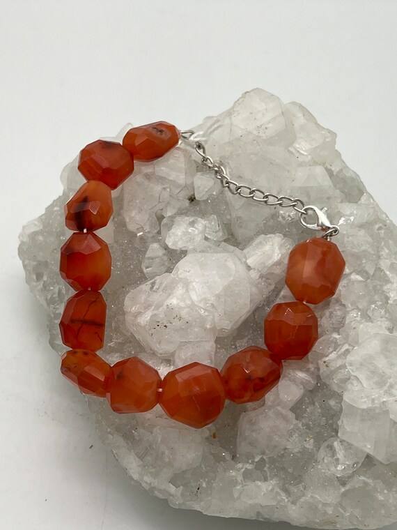 Faceted Carnelian Beaded Bracelet- 7-8”