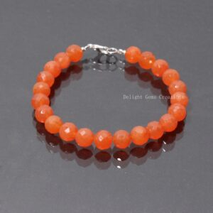 Faceted Carnelian Beaded Bracelet, 9mm Gemstone Round Beads