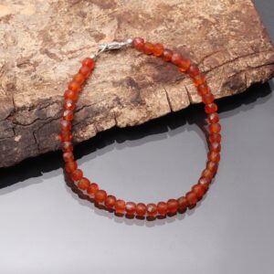 Faceted Carnelian Bracelet, Gemstone Cube Beads, 8 Inch