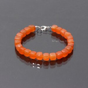 Faceted Carnelian Square Beaded Bracelet, Orange Gemstone Jewelry