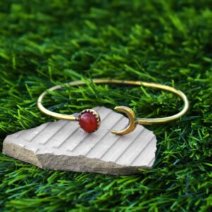 Carnelian Gemstone Copper Bangle: Moon Star Boho Cuff