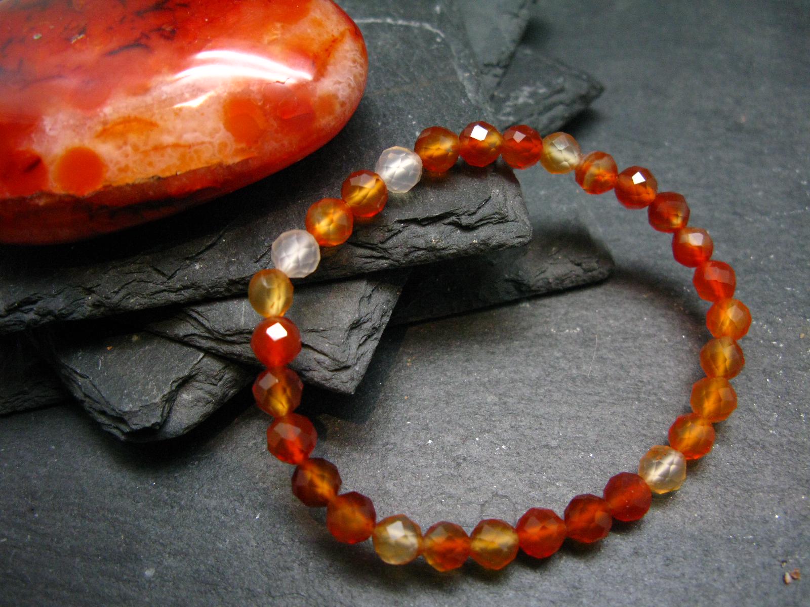 Carnelian Genuine Bracelet ~ 7 Inches  ~ 6mm Facetted Beads