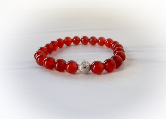 Genuine Carnelian Bracelet • Carnelian Beaded Gemstone Stretch Bracelet • Carnelian Stacking Bracelets • Beaded Gemstone Bracelets