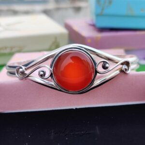 Handmade Carnelian Bangle: 925 Sterling Silver Cuff Bracelet