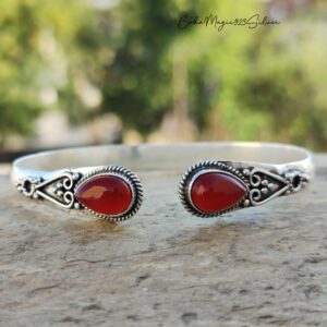 Handmade Carnelian Bangle: 925 Sterling Silver Boho Cuff