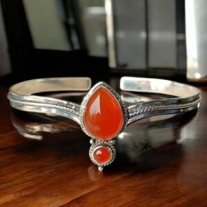 Tiger's Eye & Carnelian Gemstone Bangle, 925 Silver Handmade Jewelry, Stackable Cuff Bracelet