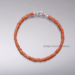 Handmade Carnelian Beaded Bracelet-4mm Faceted Rondelle Orange Gemstone Jewelry-beaded Bracelet-925 Lobster Clasp-minimalist Bracelet-gifts