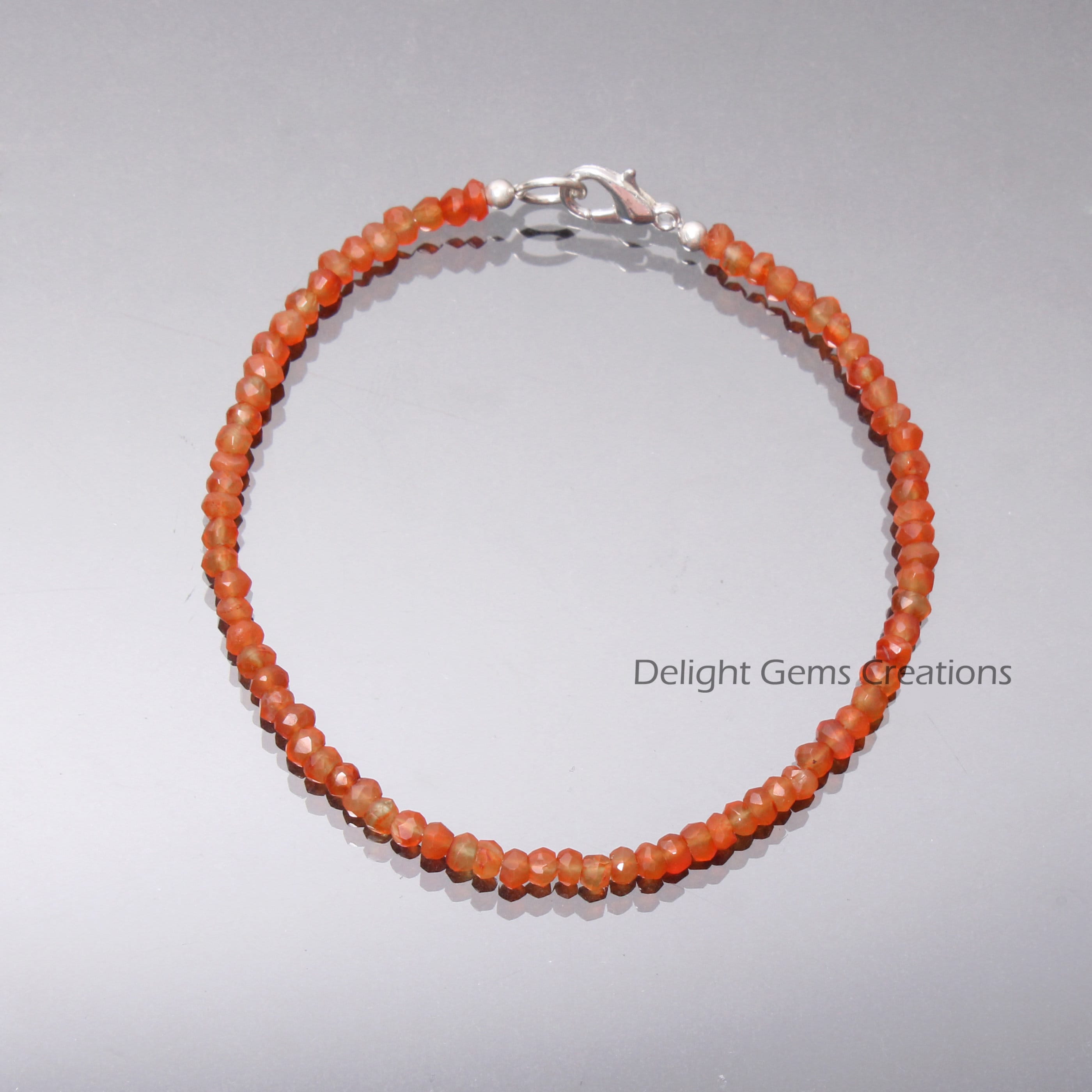 Handmade Carnelian Beaded Bracelet-4mm Faceted Rondelle Orange Gemstone Jewelry-beaded Bracelet-925 Lobster Clasp-minimalist Bracelet-gifts