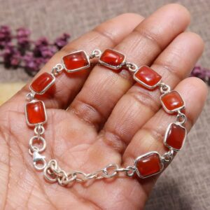 Handmade Carnelian Gemstone Bracelet: 925 Sterling Silver Adjustable Jewelry