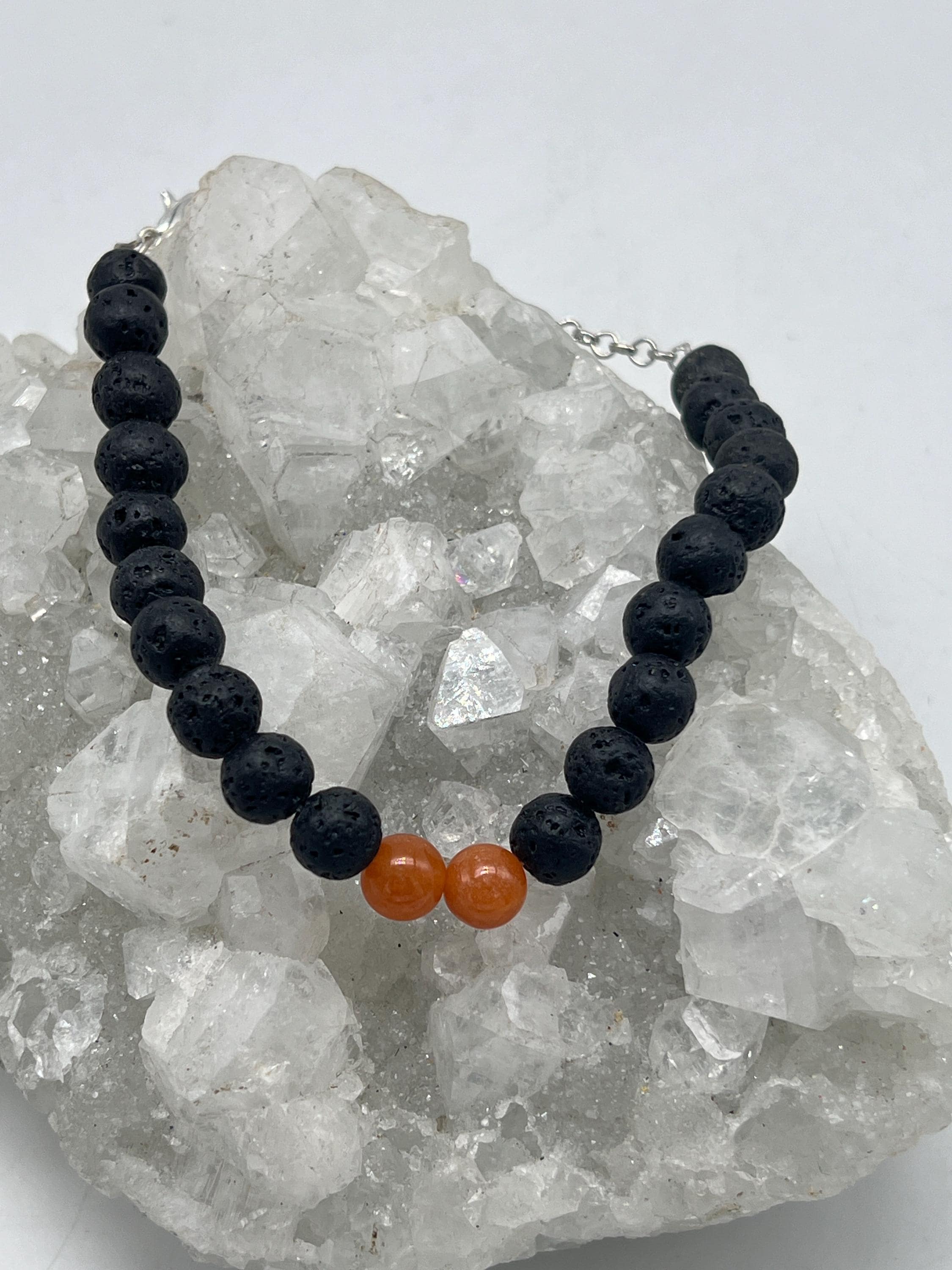 Lava And Carnelian Beaded Bracelet-7-8" Adjustable
