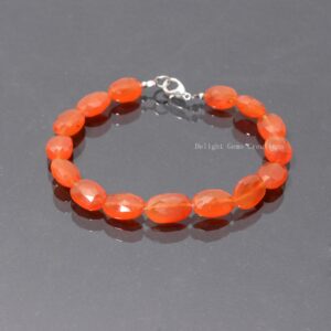 Natural Carnelian Faceted Oval Bead Bracelet, 9x11-9x14mm Carnelian Beaded Bracelet, New Arrival- Christmas Gift Bracelet For Girls Women