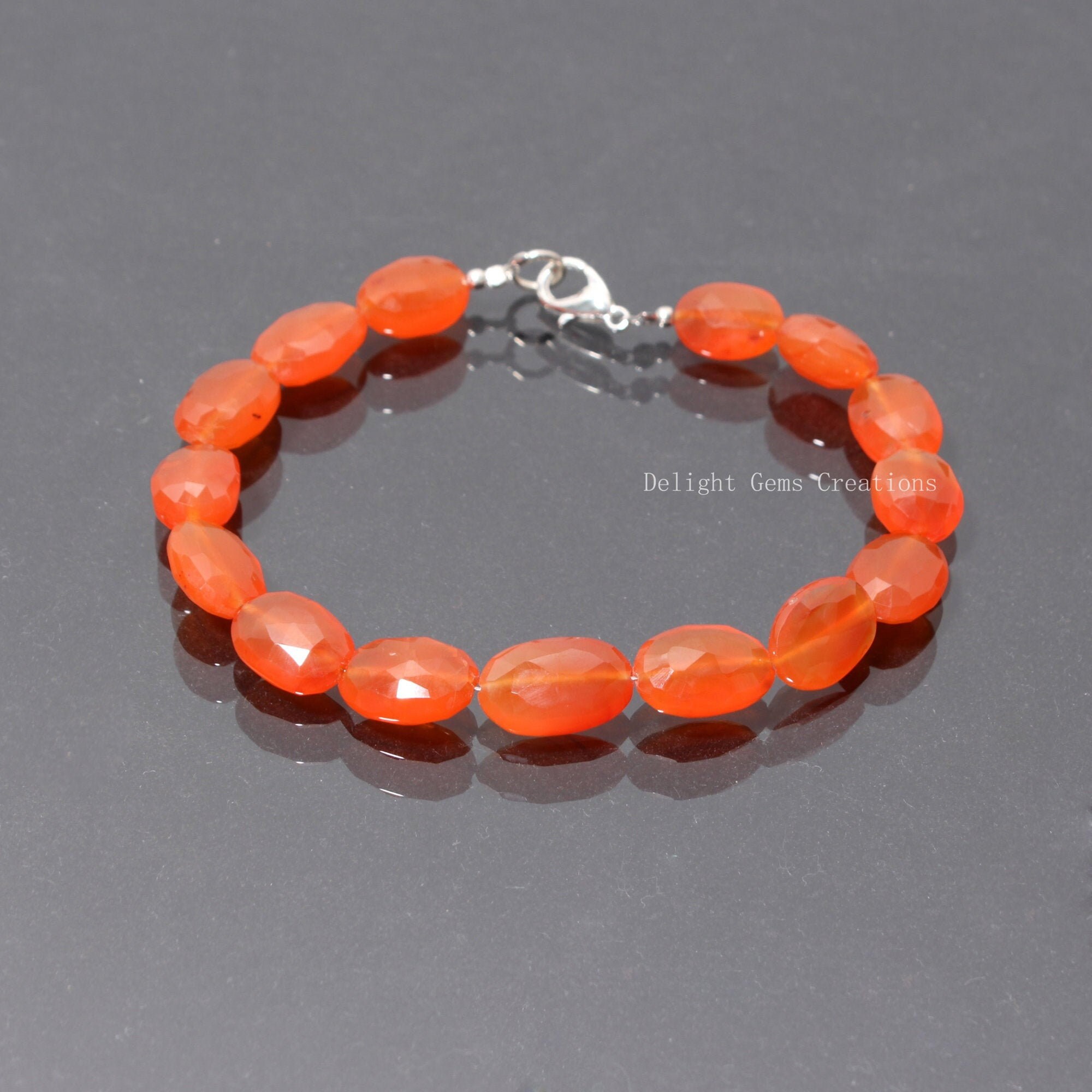 Natural Carnelian Faceted Oval Bead Bracelet, 9x11-9x14mm Carnelian Beaded Bracelet, New Arrival- Christmas Gift Bracelet For Girls Women