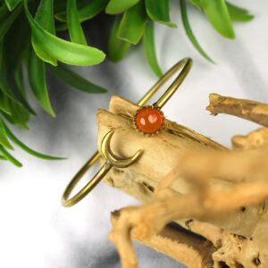 Natural Carnelian Gemstone Brass Bangle Cuff Bangle Open Bangle Moon Star Bracelet Womens Bracelet Vintage Bangle Promise Bangle