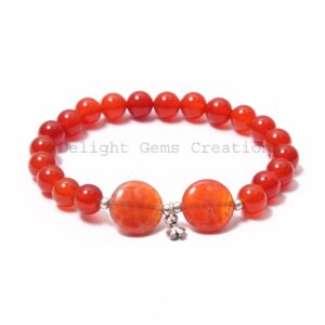 Natural Carnelian Stretch Bracelet, No Treatment Carnelian Bracelet For Men Or Women, 8mm Carnelian Gemstone Smooth Round Bead Bracelet