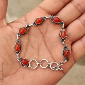Orange Carnelian 925 Sterling Silver Bracelet: Pear Gemstone, Adjustable