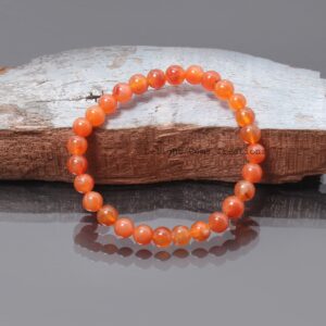Orange Carnelian Bead Bracelet, Smooth Round Gemstone Jewelry